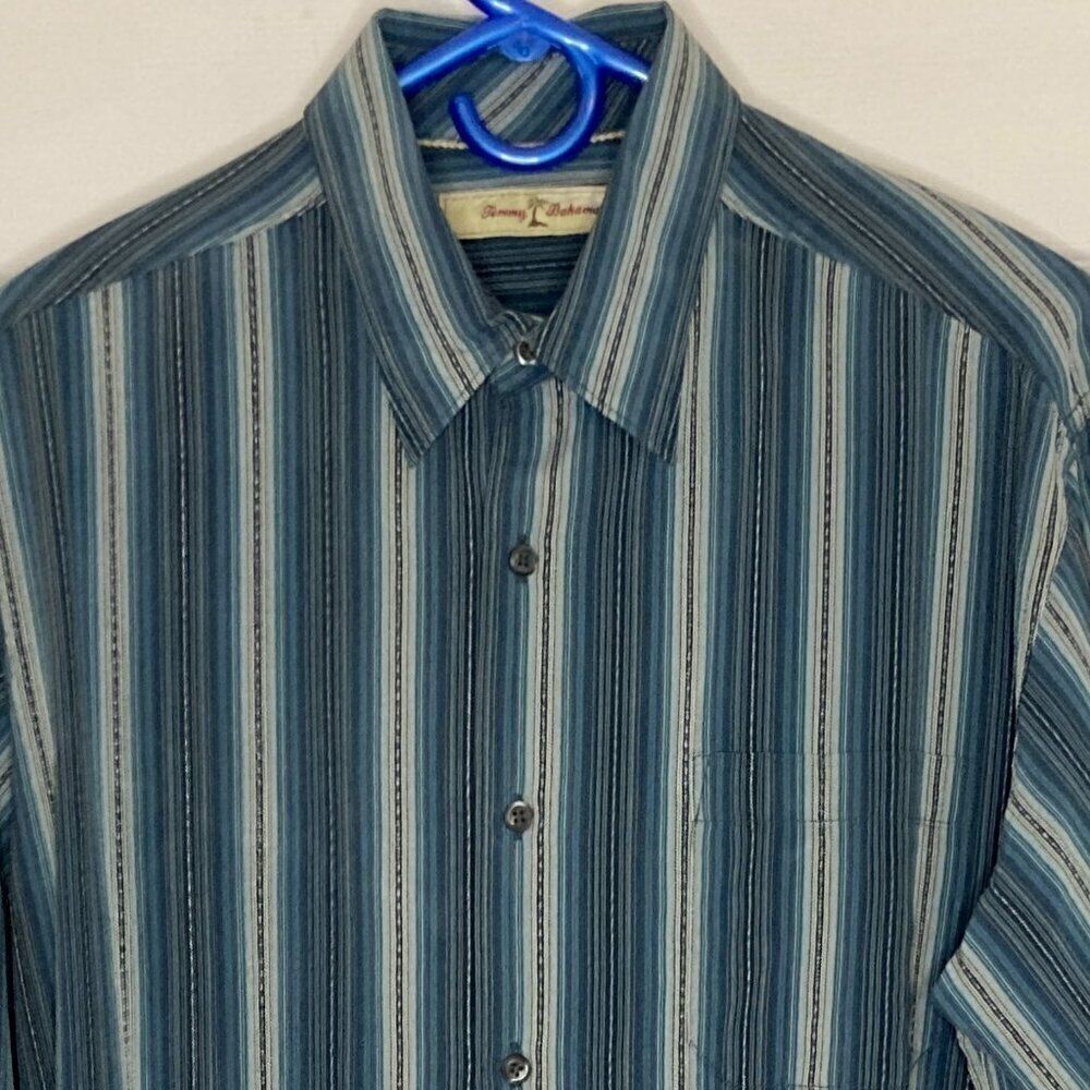 Tommy Bahama 100% Silk Multicolored Stripe Long Sleeve Shirt Size Medium - Picture 3 of 8